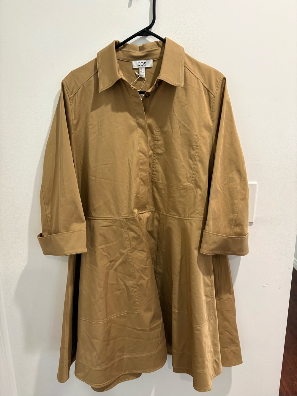 NWT COS Tan A-line Midi Shirt Dress, size 14